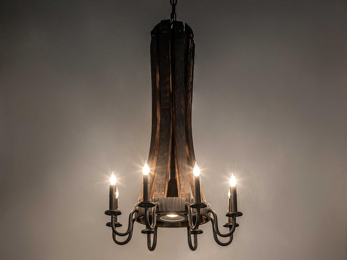 Meyda 9-Light Barrel Stave Madera Chandelier in Costello Black Charred Wood