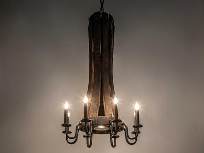 Meyda 9-Light Barrel Stave Madera Chandelier in Costello Black Charred Wood
