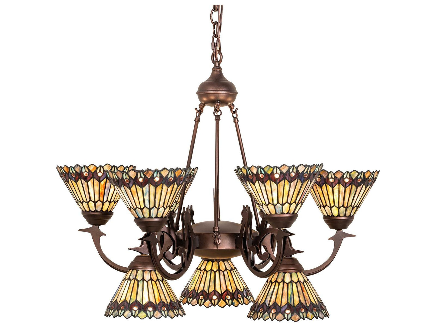 Meyda Tiffany Jeweled Peacock 9-Light Chandelier in Mahogany Bronze