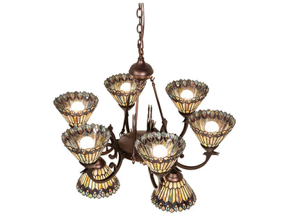 Meyda Tiffany Jeweled Peacock 9-Light Chandelier in Mahogany Bronze