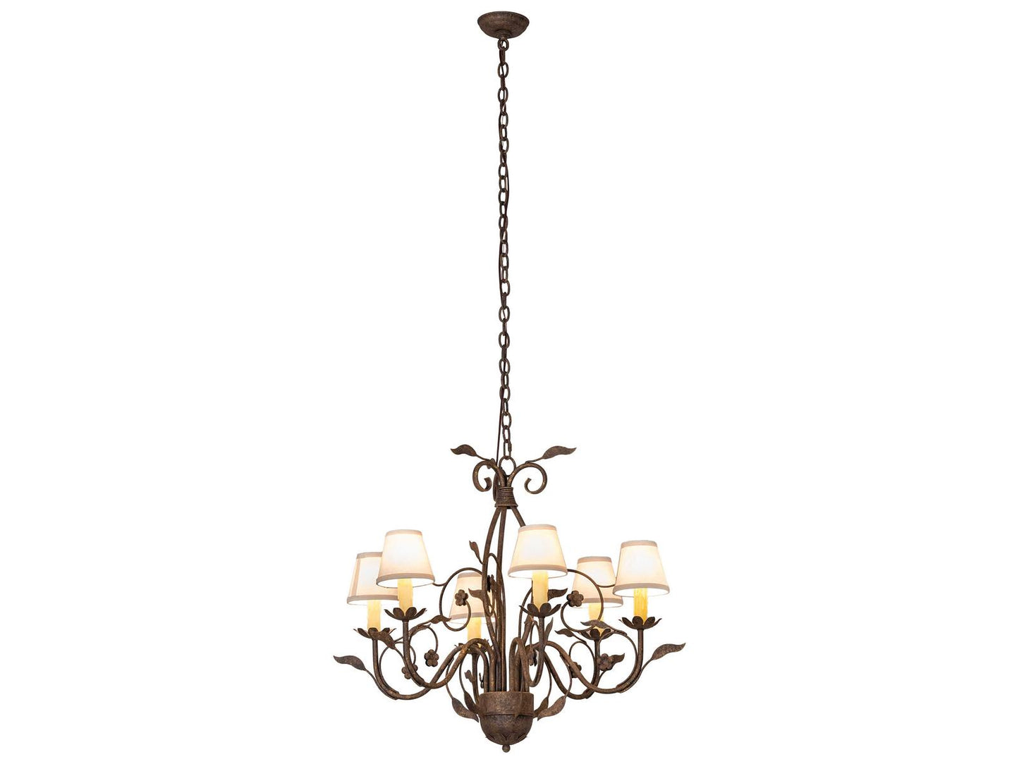Meyda Bordeaux 6-Light Chandelier with Natural Linen Shades in Antiquity Finish