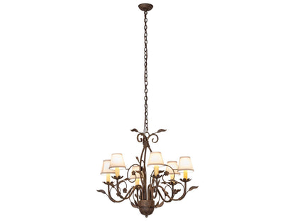 Meyda Bordeaux 6-Light Chandelier with Natural Linen Shades in Antiquity Finish
