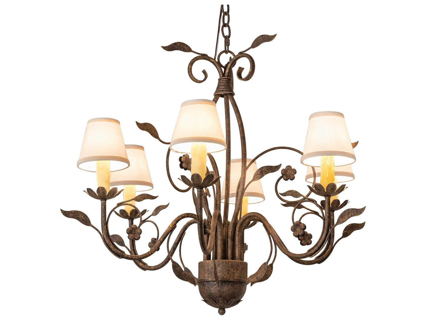 Meyda Bordeaux 6-Light Chandelier with Natural Linen Shades in Antiquity Finish
