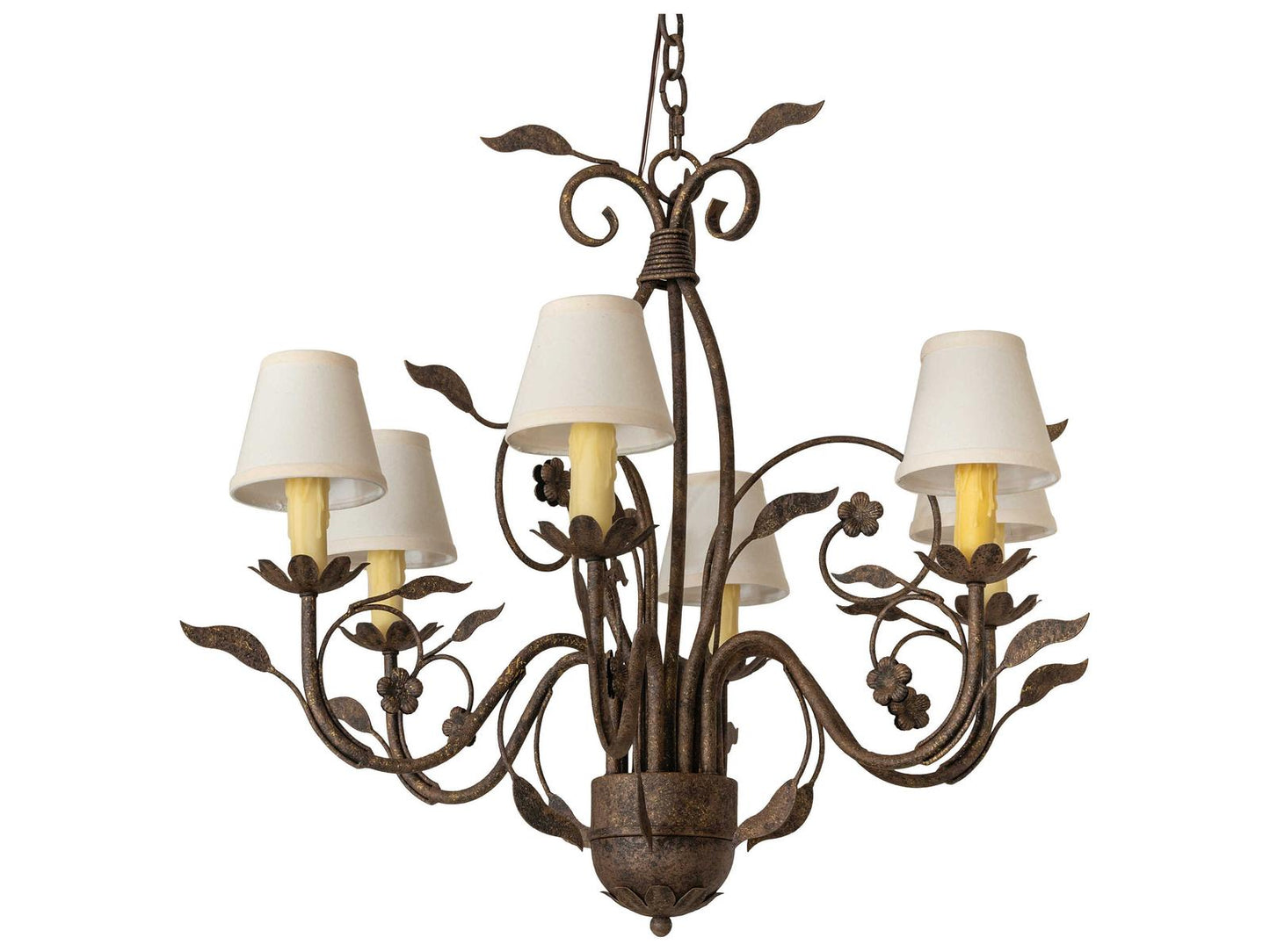 Meyda Bordeaux 6-Light Chandelier with Natural Linen Shades in Antiquity Finish