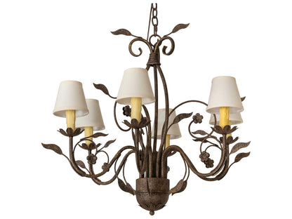 Meyda Bordeaux 6-Light Chandelier with Natural Linen Shades in Antiquity Finish
