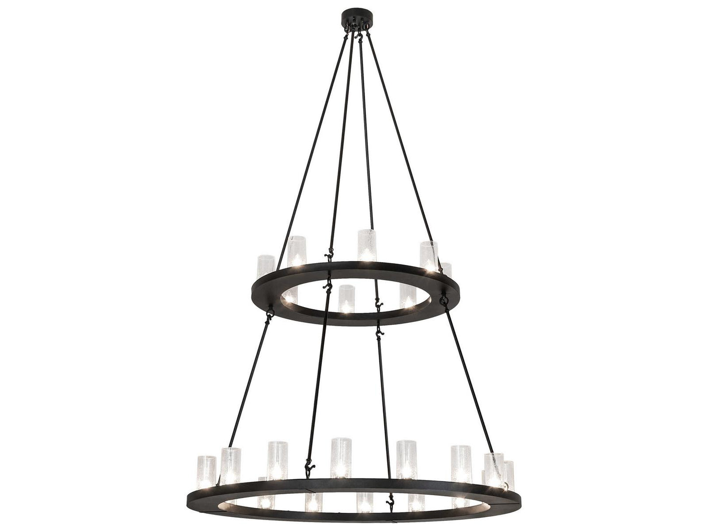 Meyda Loxley 24-Light Cylinder Chandelier in Textured Black with Seeded Glass