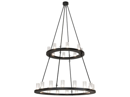 Meyda Loxley 24-Light Cylinder Chandelier in Textured Black with Seeded Glass