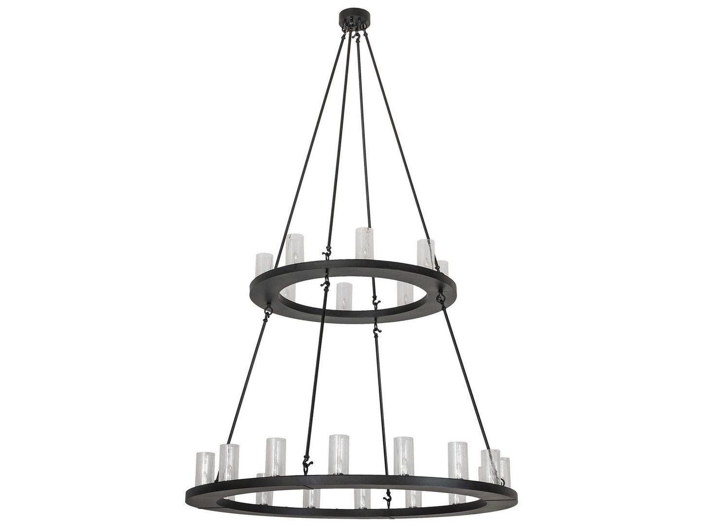 Meyda Loxley 24-Light Cylinder Chandelier in Textured Black with Seeded Glass