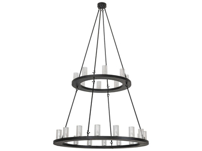 Meyda Loxley 24-Light Cylinder Chandelier in Textured Black with Seeded Glass