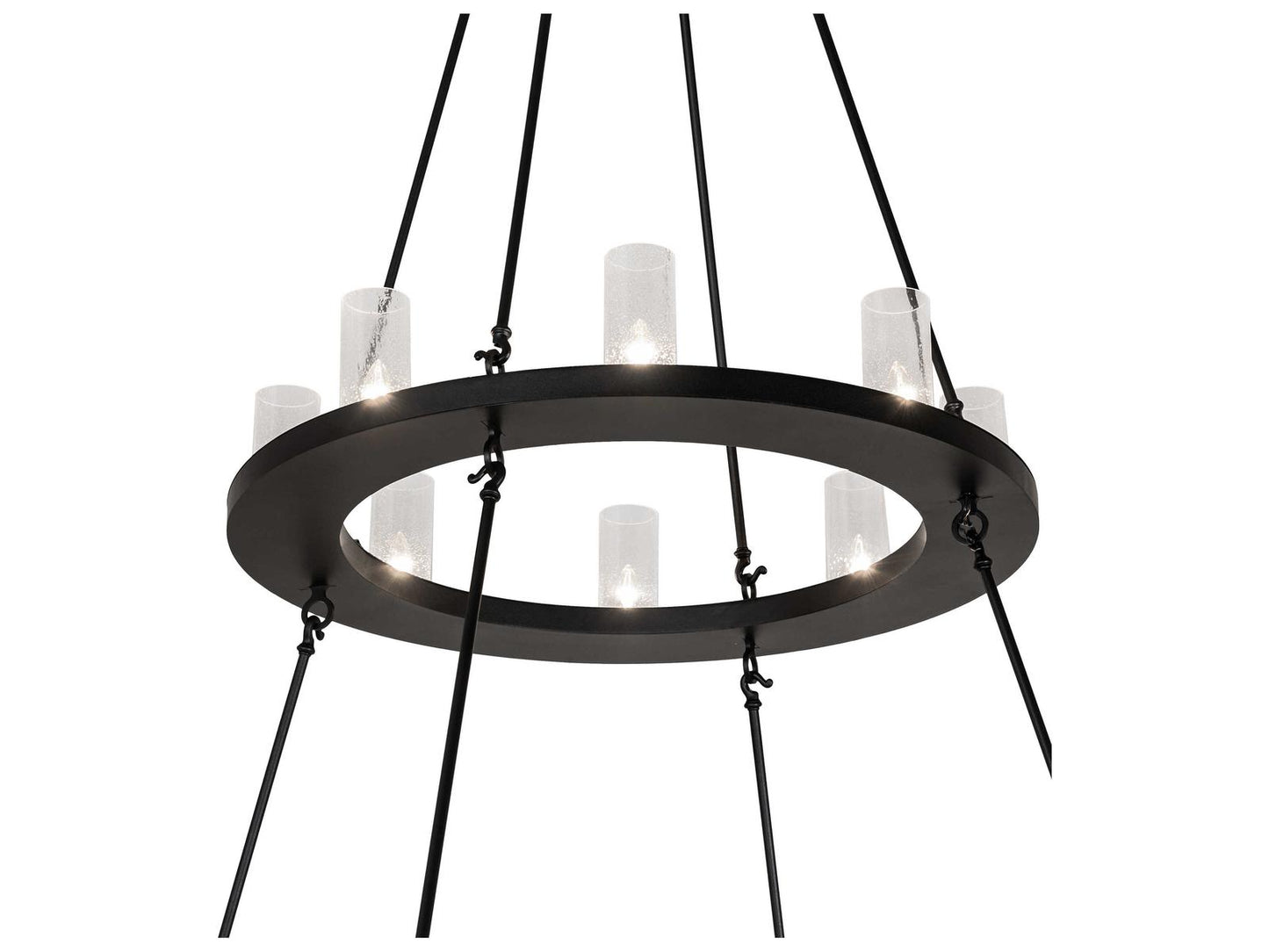 Meyda Loxley 24-Light Cylinder Chandelier in Textured Black with Seeded Glass