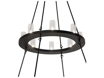 Meyda Loxley 24-Light Cylinder Chandelier in Textured Black with Seeded Glass