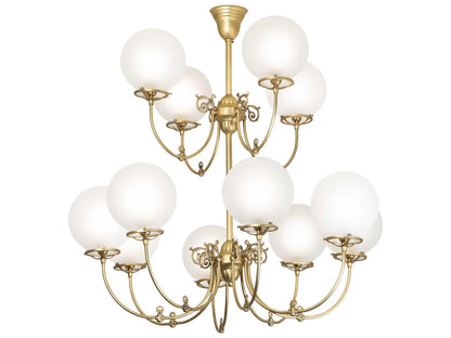 Meyda Revival 12-Light Polished Brass Globe Chandelier with Frosted Glass