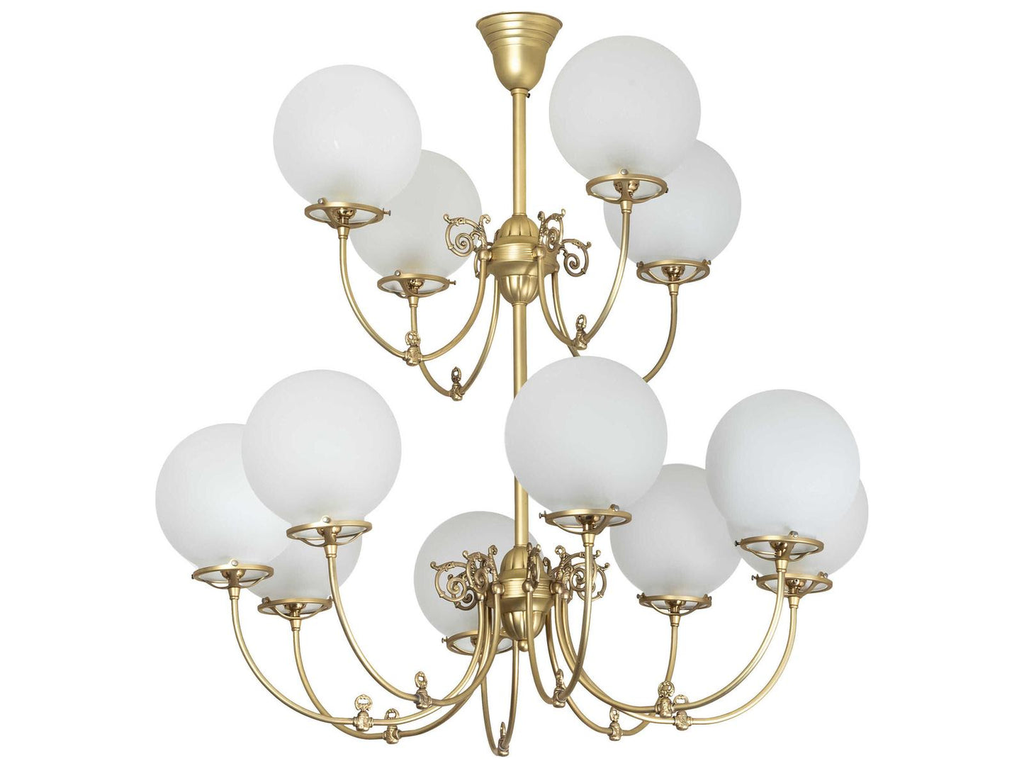 Meyda Revival 12-Light Polished Brass Globe Chandelier with Frosted Glass