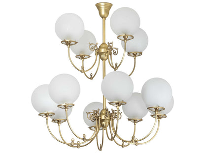 Meyda Revival 12-Light Polished Brass Globe Chandelier with Frosted Glass