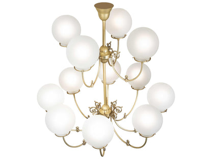 Meyda Revival 12-Light Polished Brass Globe Chandelier with Frosted Glass