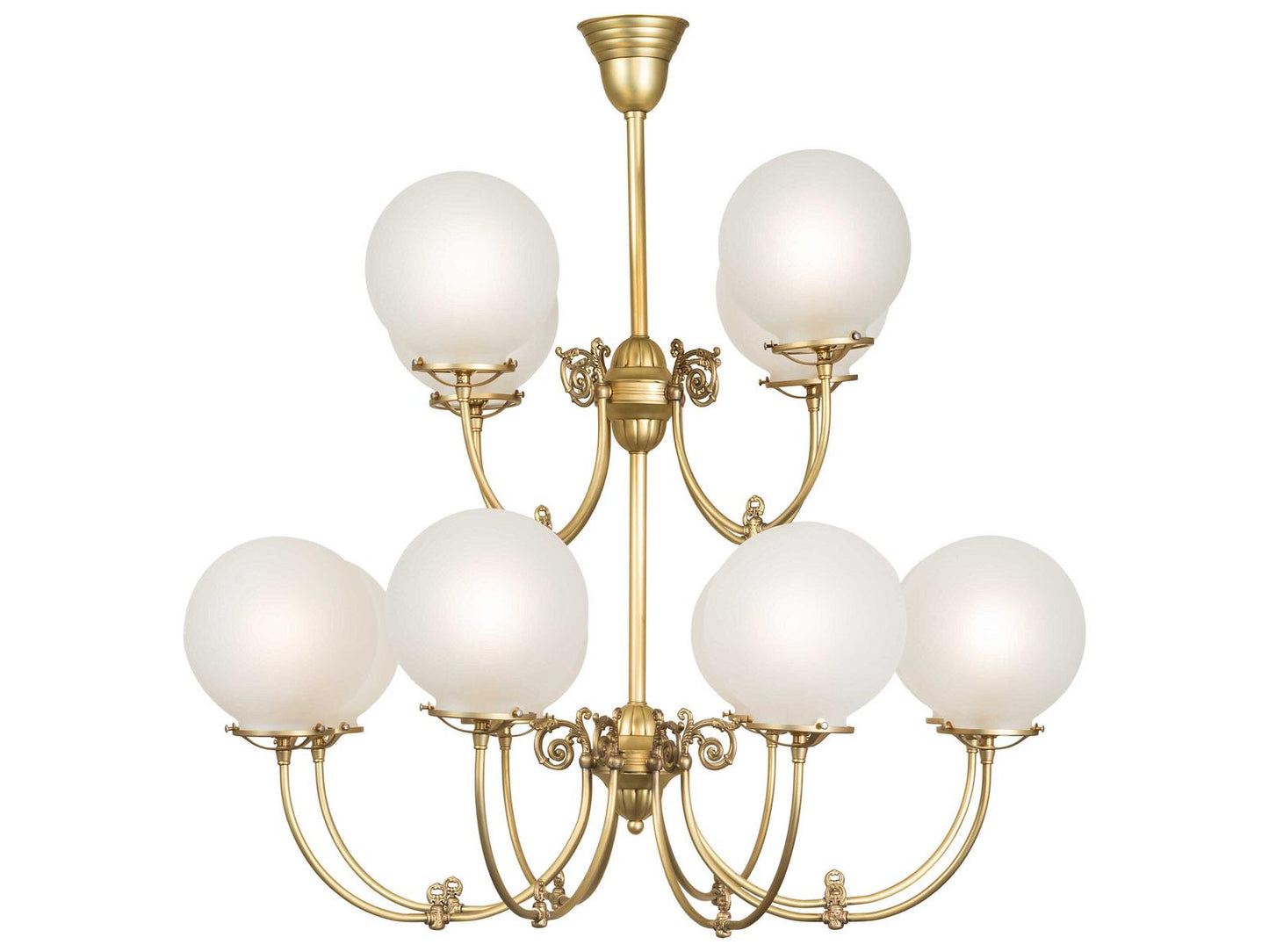 Meyda Revival 12-Light Polished Brass Globe Chandelier with Frosted Glass