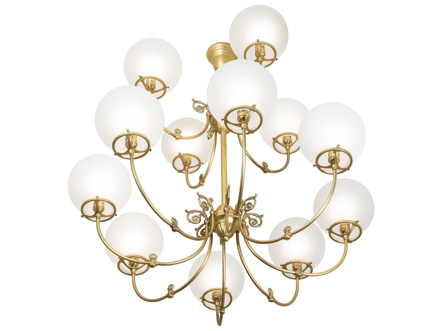 Meyda Revival 12-Light Polished Brass Globe Chandelier with Frosted Glass
