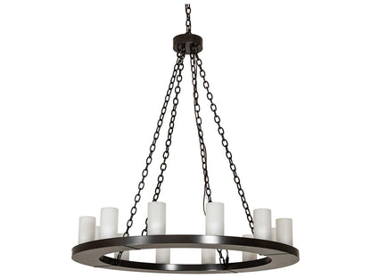 Meyda Loxley 12-Light Chandelier in Timeless Bronze with Clear Frosted Glass