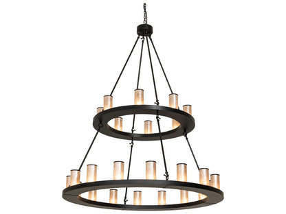 Meyda Loxley 24-Light Black Satin Wrought Iron Chandelier with Mica Shades