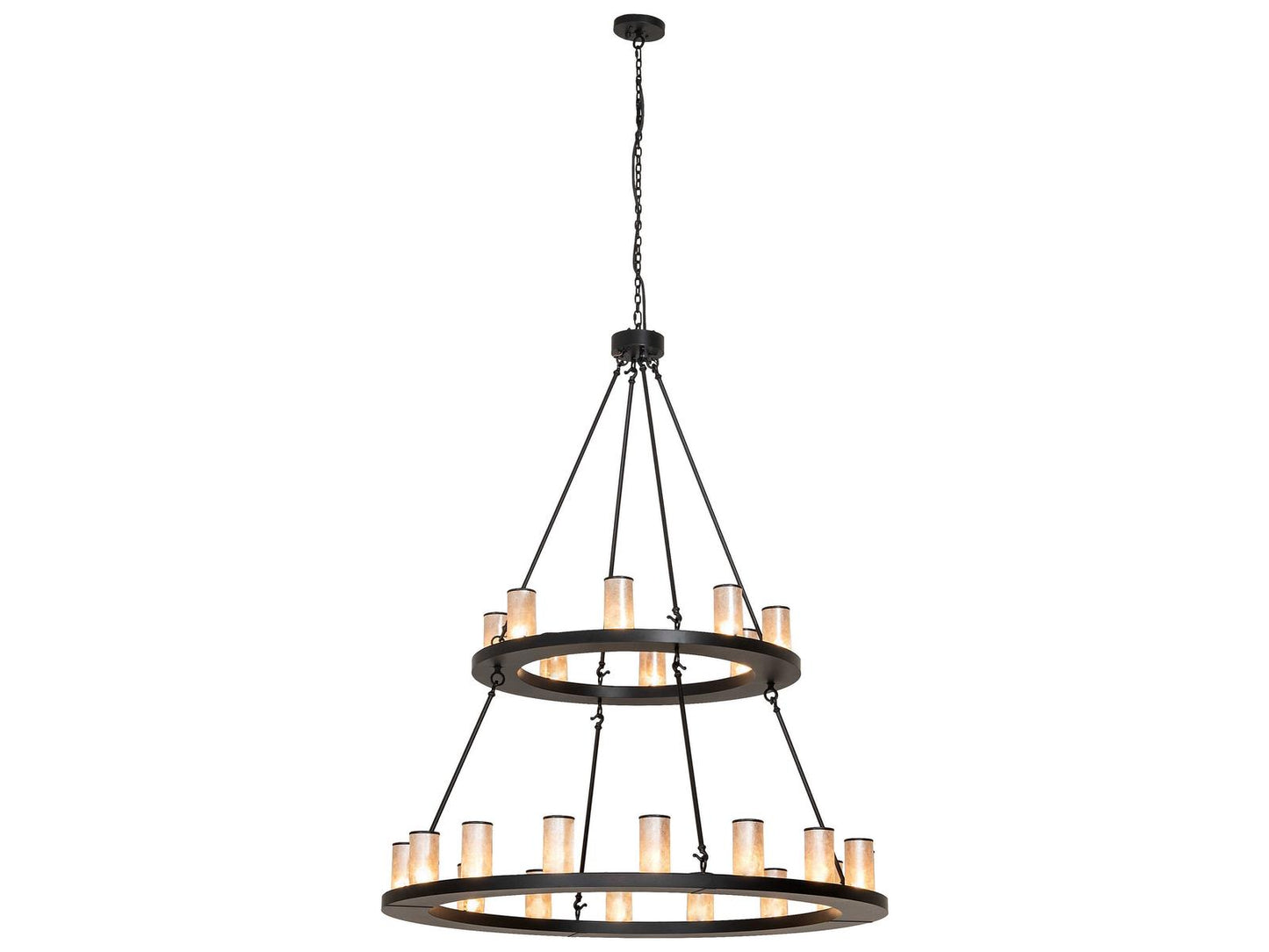 Meyda Loxley 24-Light Black Satin Wrought Iron Chandelier with Mica Shades