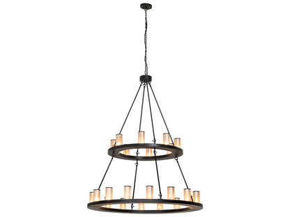 Meyda Loxley 24-Light Black Satin Wrought Iron Chandelier with Mica Shades