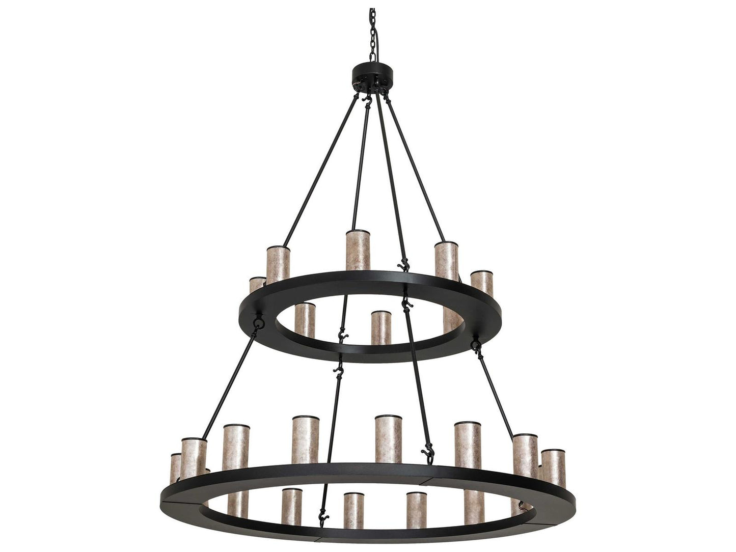 Meyda Loxley 24-Light Black Satin Wrought Iron Chandelier with Mica Shades