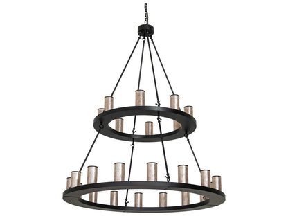 Meyda Loxley 24-Light Black Satin Wrought Iron Chandelier with Mica Shades