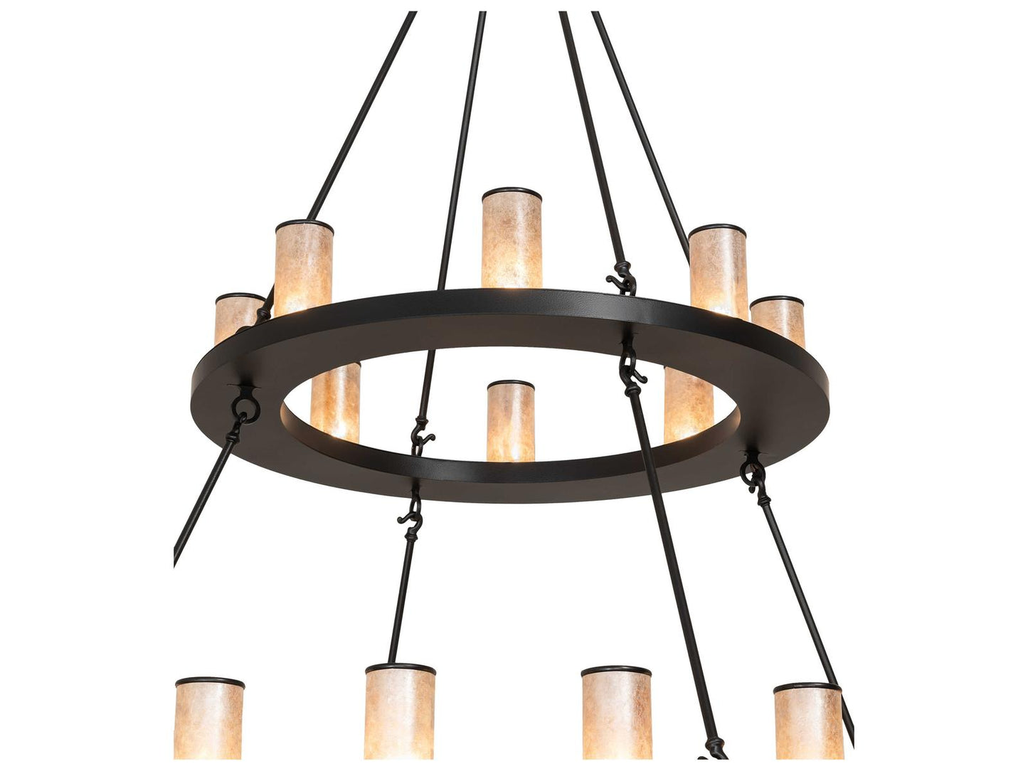 Meyda Loxley 24-Light Black Satin Wrought Iron Chandelier with Mica Shades