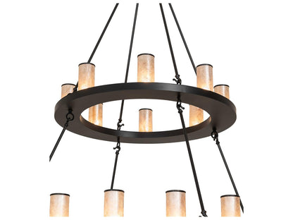 Meyda Loxley 24-Light Black Satin Wrought Iron Chandelier with Mica Shades