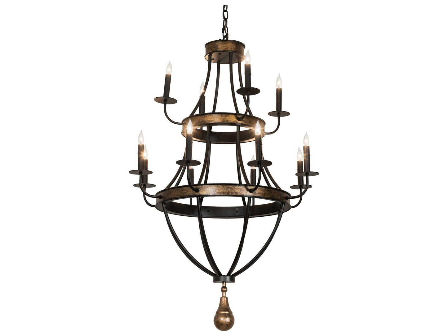 Meyda Georgetown 12-Light Traditional Tiered Chandelier in Textured Black and Brushed Gold