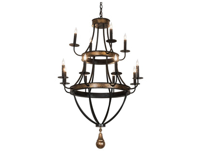Meyda Georgetown 12-Light Traditional Tiered Chandelier in Textured Black and Brushed Gold