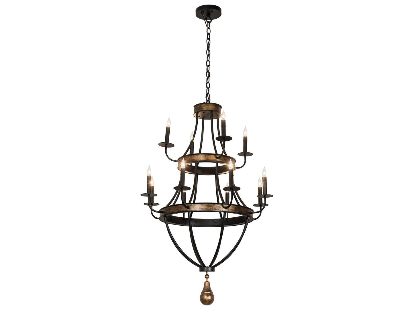 Meyda Georgetown 12-Light Traditional Tiered Chandelier in Textured Black and Brushed Gold