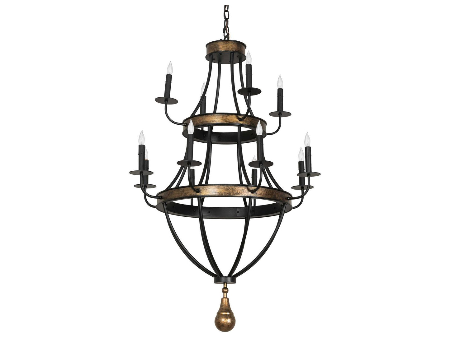 Meyda Georgetown 12-Light Traditional Tiered Chandelier in Textured Black and Brushed Gold