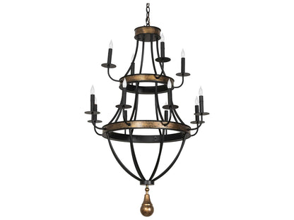 Meyda Georgetown 12-Light Traditional Tiered Chandelier in Textured Black and Brushed Gold