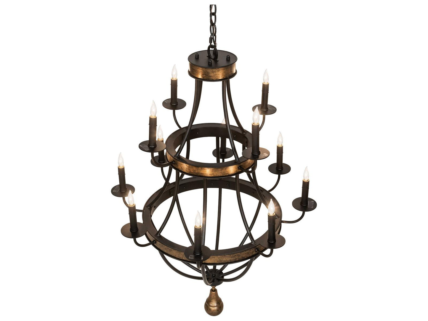 Meyda Georgetown 12-Light Traditional Tiered Chandelier in Textured Black and Brushed Gold
