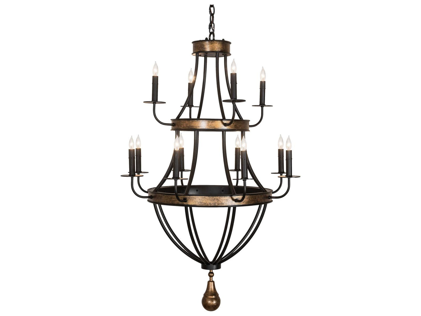 Meyda Georgetown 12-Light Traditional Tiered Chandelier in Textured Black and Brushed Gold