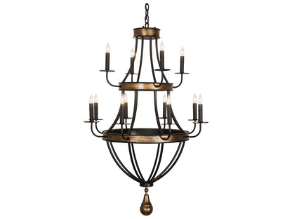 Meyda Georgetown 12-Light Traditional Tiered Chandelier in Textured Black and Brushed Gold