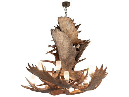 Meyda Antlers Moose 12-Light Chandelier in Antique Brass with Frosted Glass