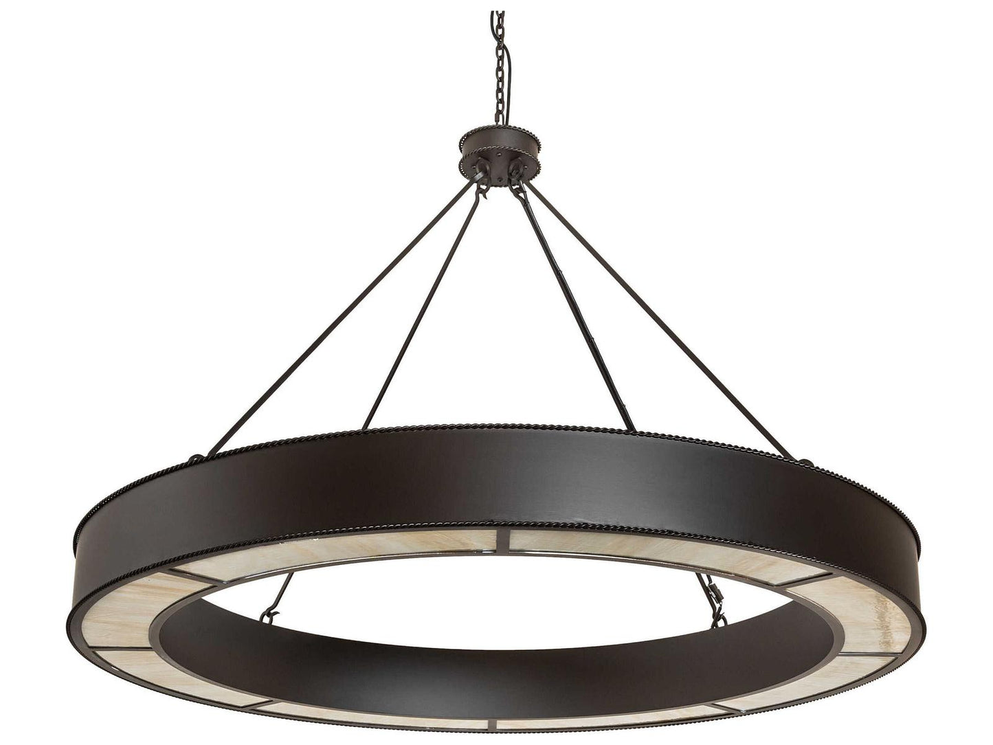 Meyda Loxley Escabroso Integral LED Chandelier in Oil Rubbed Bronze with Beige Art Glass