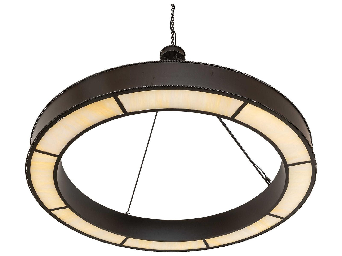 Meyda Loxley Escabroso Integral LED Chandelier in Oil Rubbed Bronze with Beige Art Glass