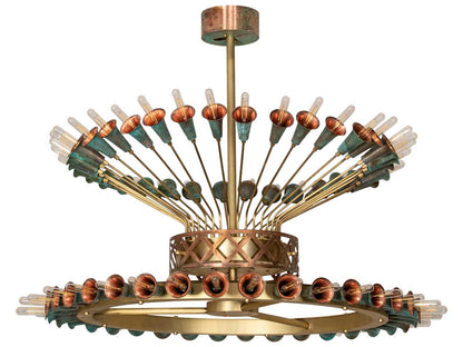 Meyda Tiffany Coyle 72-Light Brushed Brass and Verdigris Copper LED Chandelier