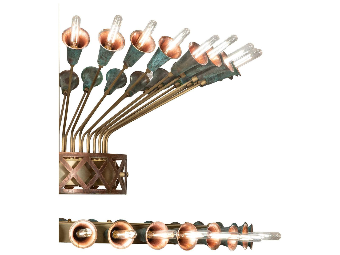 Meyda Tiffany Coyle 72-Light Brushed Brass and Verdigris Copper LED Chandelier