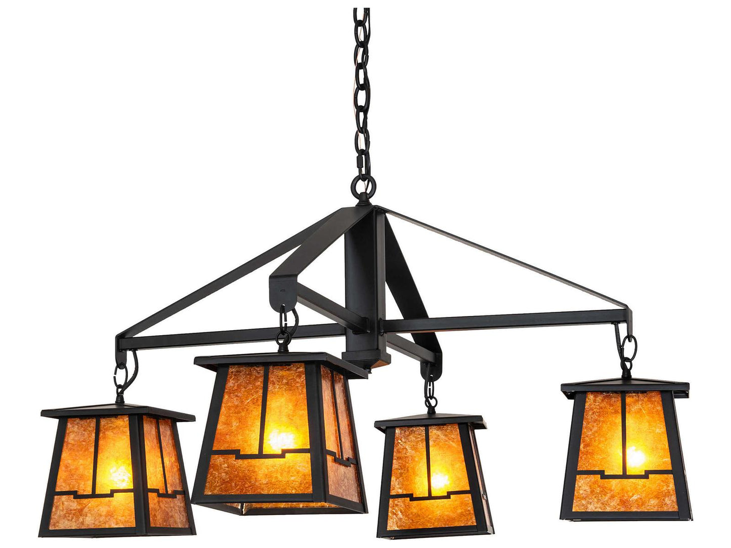 Meyda Bungalow 4-Light Flat Black Traditional Chandelier with Amber Mica Shades