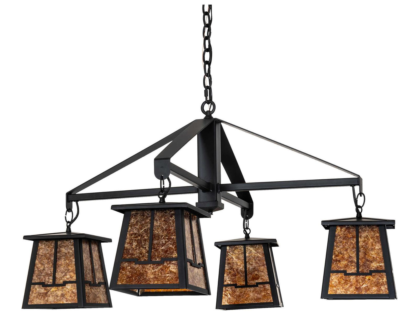 Meyda Bungalow 4-Light Flat Black Traditional Chandelier with Amber Mica Shades