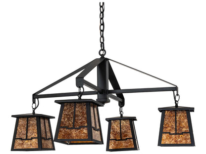 Meyda Bungalow 4-Light Flat Black Traditional Chandelier with Amber Mica Shades
