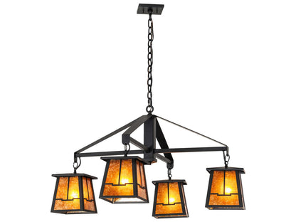 Meyda Bungalow 4-Light Flat Black Traditional Chandelier with Amber Mica Shades