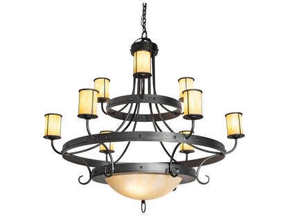 Meyda Nehring 12-Light Wrought Iron Traditional Tiered Chandelier with Botticino Idalight Shades