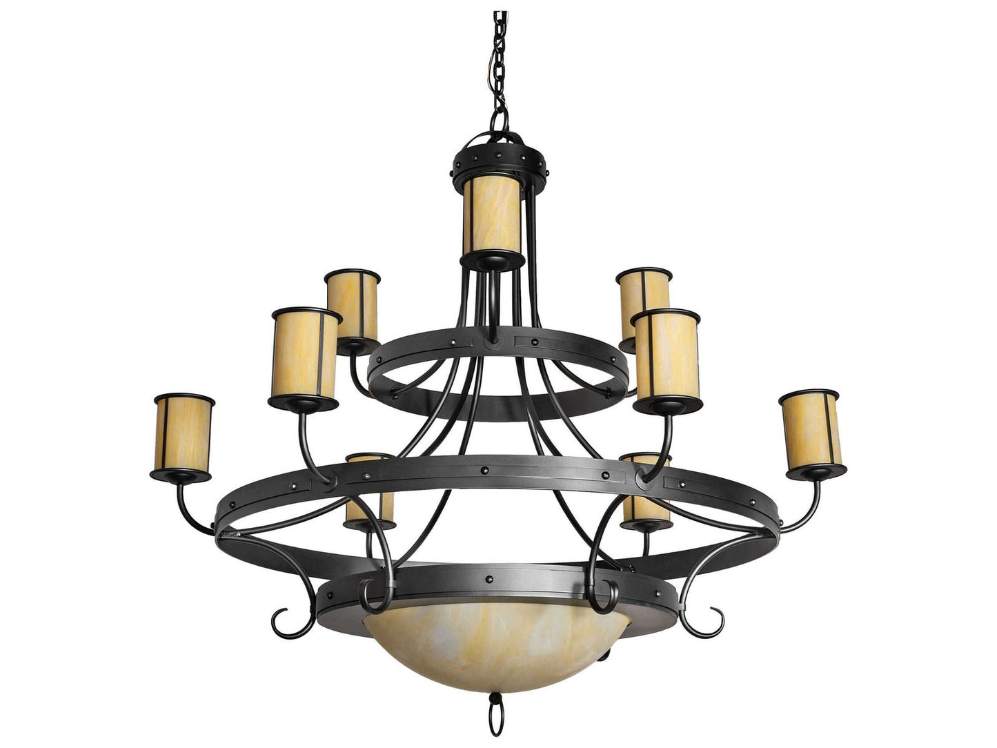 Meyda Nehring 12-Light Wrought Iron Traditional Tiered Chandelier with Botticino Idalight Shades