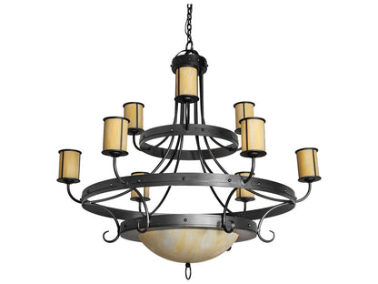 Meyda Nehring 12-Light Wrought Iron Traditional Tiered Chandelier with Botticino Idalight Shades