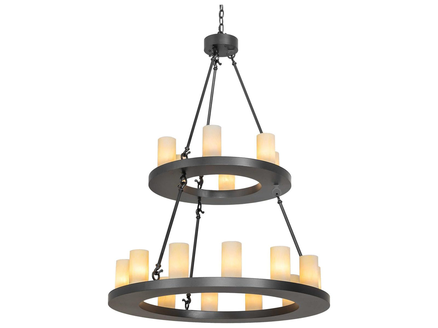 Meyda Loxley 18-Light Wrought Iron Chandelier with Botticino Idalight Cylinders